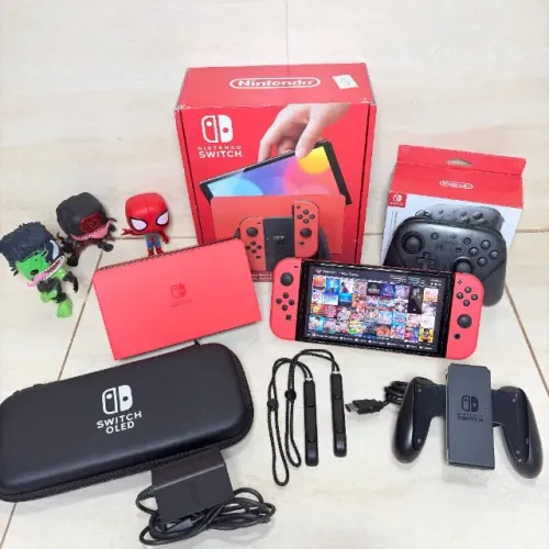 Console Nintendo Switch Oled Versão Mario Desbloqueado 64GB+SD CARD 128GB + Pro Controller