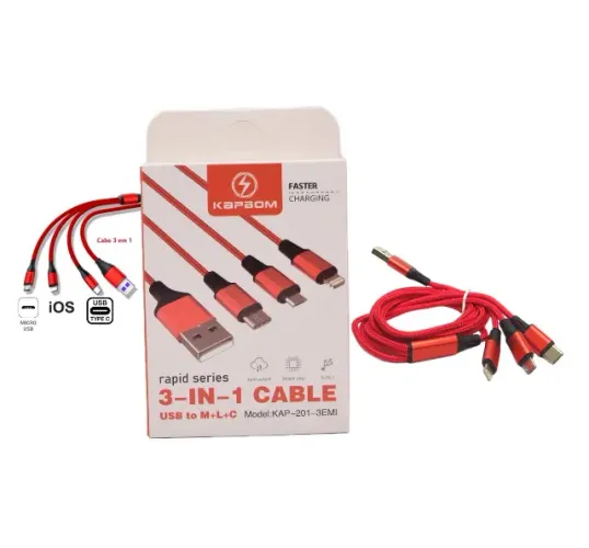 Cabo Carregador 3 em 1 para V8 USB C e iOS Kapbom