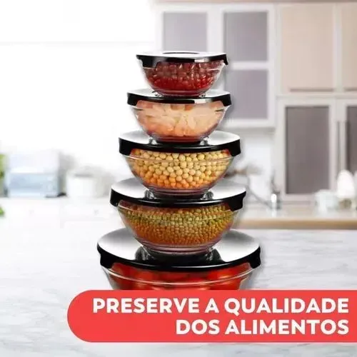Kit 5 potes de vidros com tampa