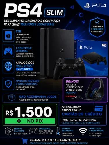 PS4 SLIM 1TB + HYPERX STINGER 