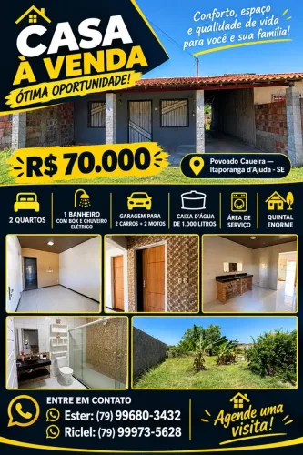 Vendo Casa no Povoado Caueira , Itaporanga D?ajuda - SE