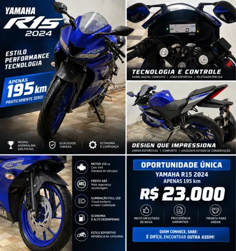 Yamaha YZF R15 ABS 2024 - Apenas 195 km - Estado de Zero