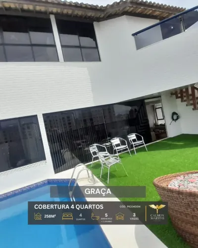 COBERTURA TRIPLEX 4 QUARTOS (2 SUÍTES), 258M², NA GRAÇA