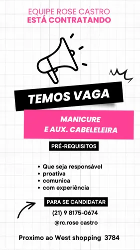 VAGA PARA MANICURE E AUX DE CABELEIREIRA