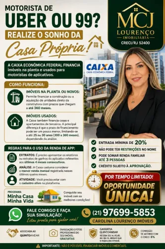 Financiamento casa própria Uber e 99