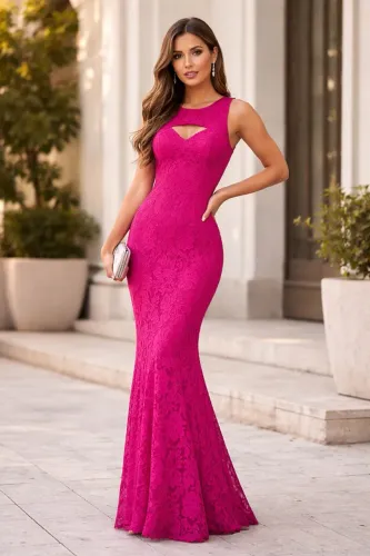 Vestido Rosa de renda - usado uma única vez