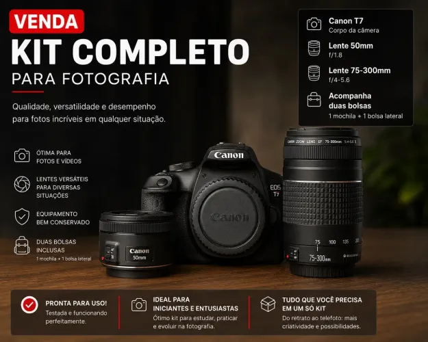 CÂMERA CANON T7 SEMI-NOVA POUCO USO!
