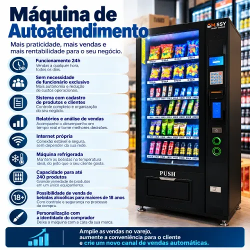 Máquina de Autoatendimento Refrigerada 24h - Vending Machine até 240 Produtos