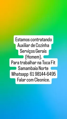 Vaga de emprego, auxiliar de Cozinha e serviços gerais 