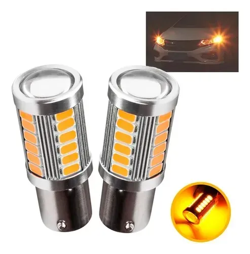 Par Lâmpada LED Seta Pisca Carro Moto BAU15S PY21W 1 Pólo Amarela