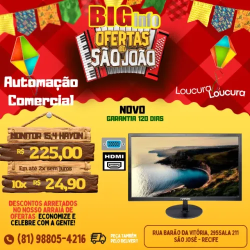 Monitor para Computador Hayom 15.4" MO6006 com Tela Compacta e Conexões VGA e HDMI