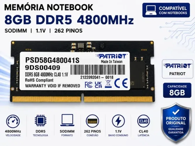 Memoria Ram DDR5 8gb Patriot 4800 Mhz para Notebook