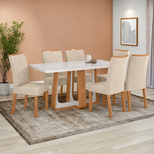Mesa de Jantar 170m com 6 Cadeiras Rayla Linho Bege tt76