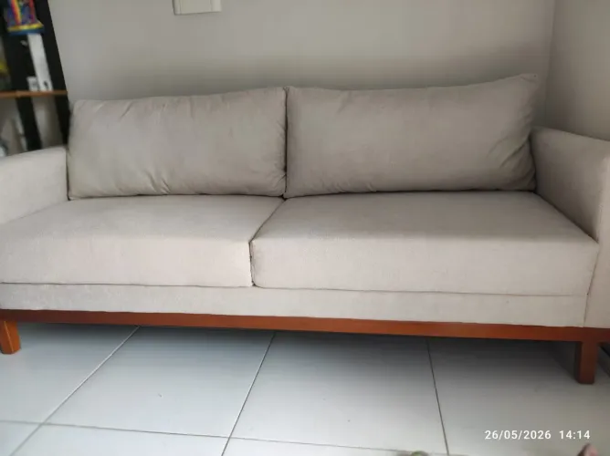 sofá boucle bege, 3 lugares, 2 metros.