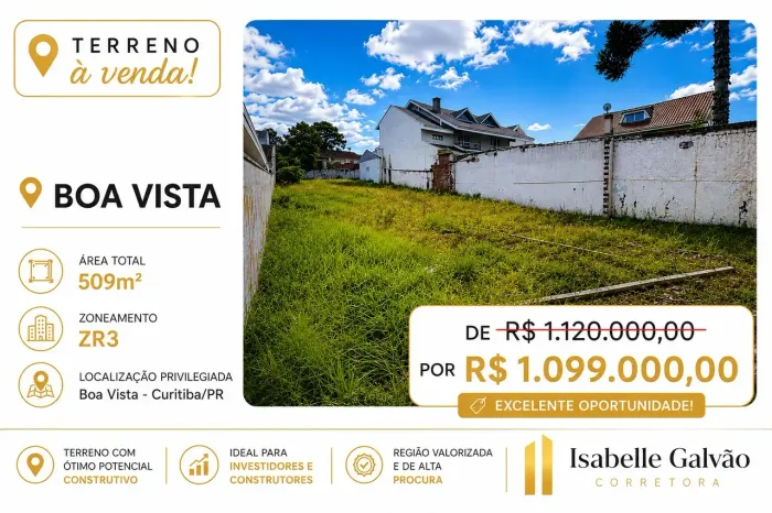 TERRENO ZR3 À VENDA | BOA VISTA  CURITIBA/PR