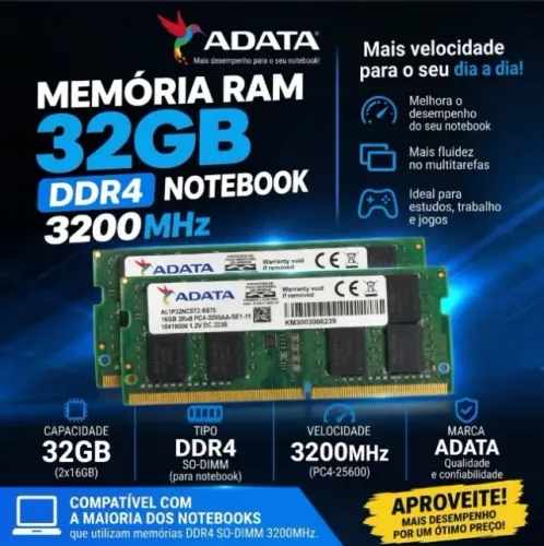Memória RAM 32GB (2x16GB) DDR4 3200MHz ADATA para Notebook