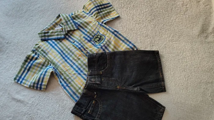 Conjunto 2 peças 2 anos menino xadrez jeans