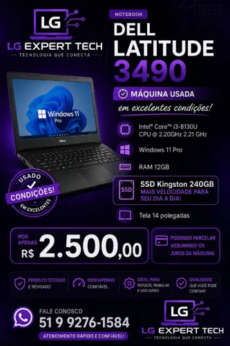 Notebook Dell Latitude 3490 12GB Memória RAM e 240GB SSD