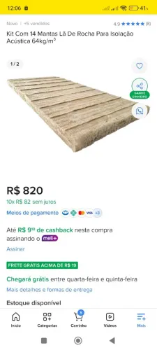Lã de rocha nova 14 unidades de 64kg para isolamento acústico