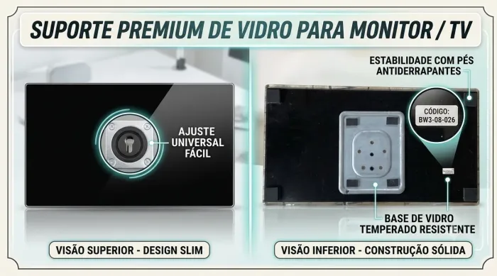 Base De Vidro Temperado Preto P/ Suporte Monitor Ou Tv