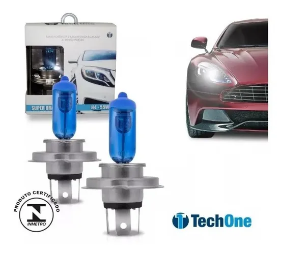 Par Lâmpada Techone Super Branca H4 Tipo Xenon 12v 55w 8500k