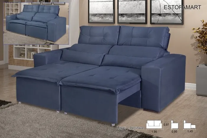 Sala sofá retrátil e reclinável de 195 cm largura