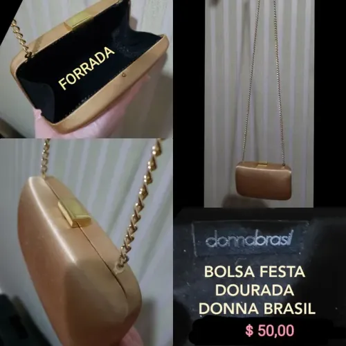 BOLSA FESTA DOURADA  E ACESSÓRIOS  FEMININO