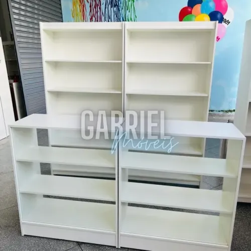 Balcão vitrine + prateleira branca MDF Kit