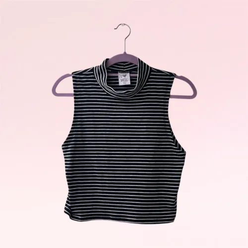 Blusa de Algodão Listrada Preta e Branca