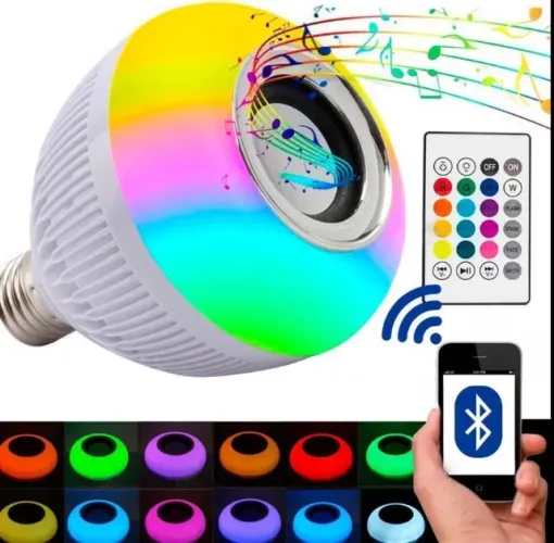 Lampada Luz Led Rgb Bluetooth Música Caixa Som Festa Luz Branco-frio 