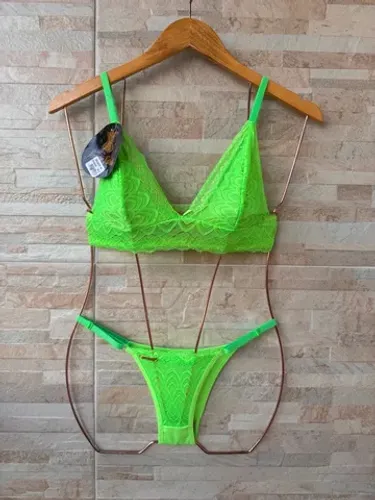 Conjunto de lingerie verde neon, tamanho M.