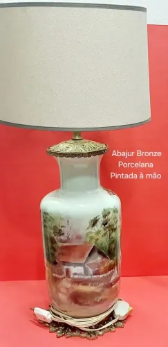 Abajur Bronze  Porcelana Pintada à Mão