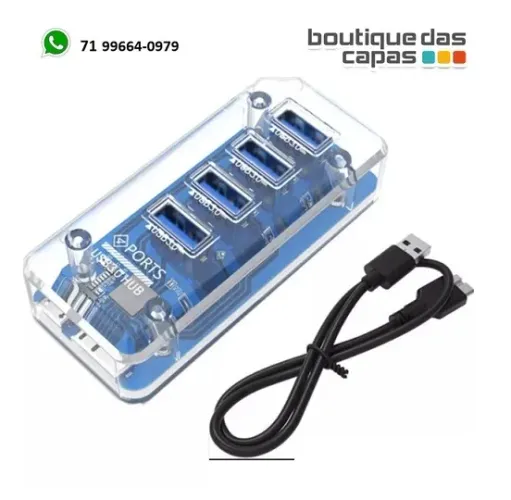 HUB USB 3.0 4 PORTAS TRANSPARENTE NOTEBOOK PC KNUP KPHB517 (TODAS 4 PORTAS 3.0)