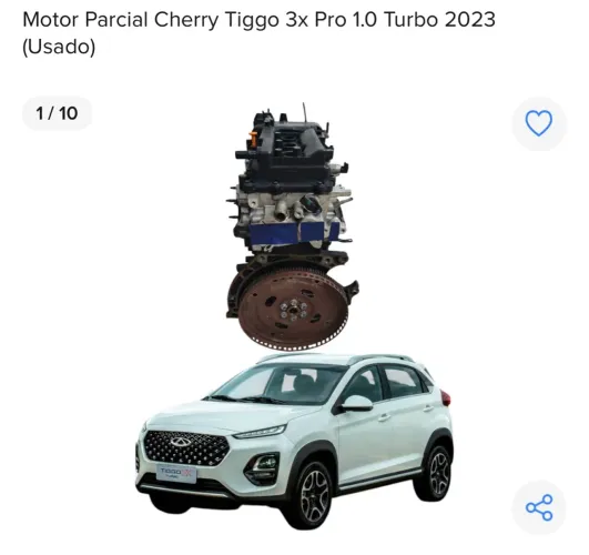 Motor Parcial Cherry Tiggo 3x Pro 1.0 Turbo 2023