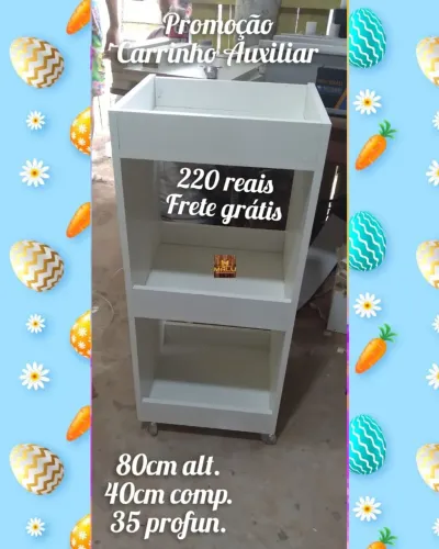 Carrinho Auxiliar Branco - 3 Prateleiras - Frete Grátis