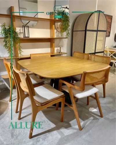 Mesa Allure tok stok + 6 cadeiras de palhinha design