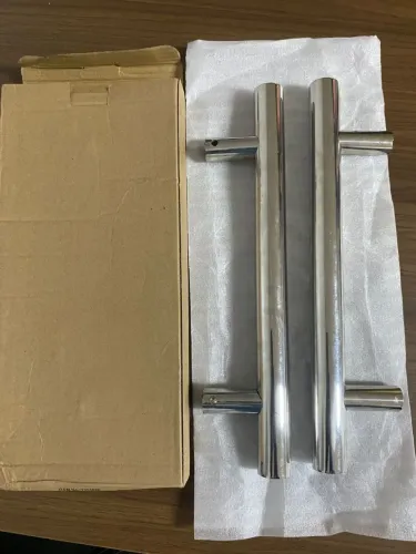 Puxador Pará porta 40cm Redondo, Madeira e Vidro Aço Inox