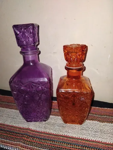 Garrafas Decorativas Vintage - Lilás e Laranja