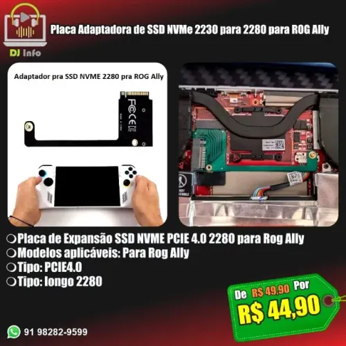 Placa Adaptadora de SSD NVMe 2230 para 2280 para ROG Ally