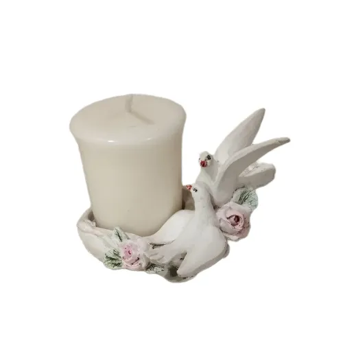 Porta vela decoração pombos e rosas de gesso 