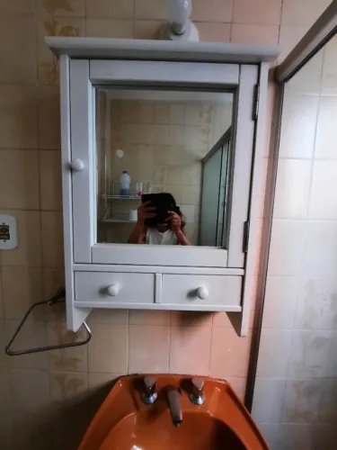 Armário Tok Stock em madeira maciça, branco, para bancada de banheiro, lavabo