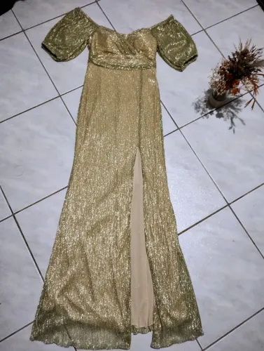 Vestido de festa longo dourado P