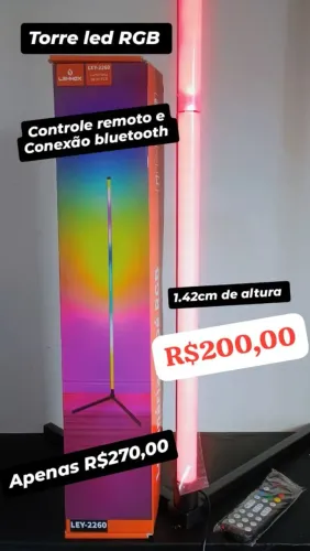 Torre LED RGB 1.42cm com app para controlar cores pelo celular / MEGA PROMOÇÃO 