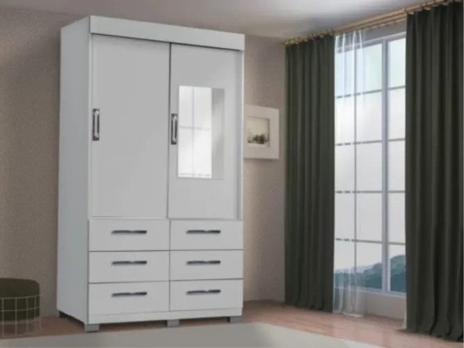 Guarda-Roupa Branco de 6 Gavetas com Espelho l653