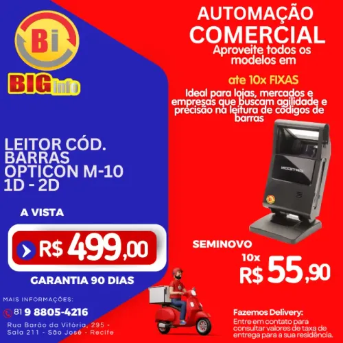 Leitor Scanner de Código de Barras Opticon M10 - 1D 2D CMOS  