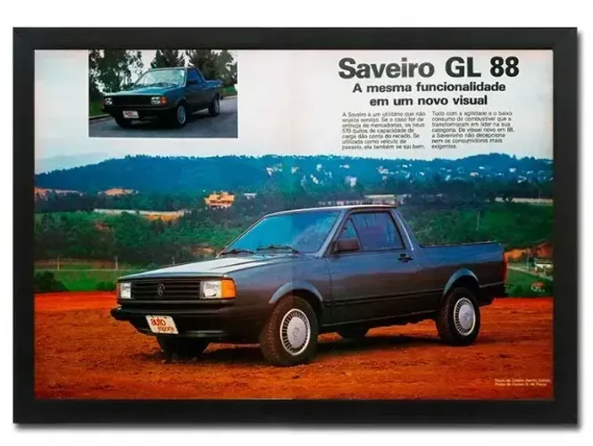 VW Saveiro 1988 ou 1984 - Quadro decorativo com matéria original de revista