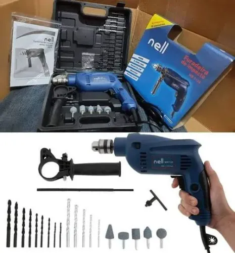 Furadeira de Impacto Nell 650W Velocidade Variável - e Reversível 1/2? com Maleta + 27 Peç