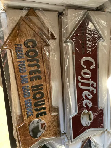 Placa decorativa metal café nova