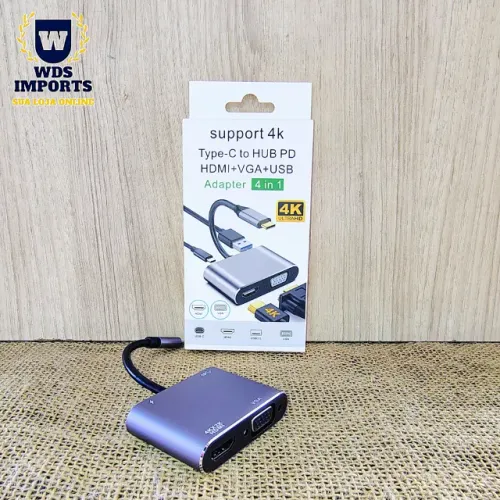 Conversor Adaptador 4 Em 1 Usb Tipo C Hdmi Usb Vga 4k 