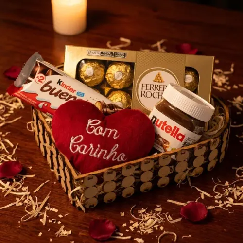 Cesta Encanto Presente com Ferrero Rocher, Nutella e Kinder Bueno
